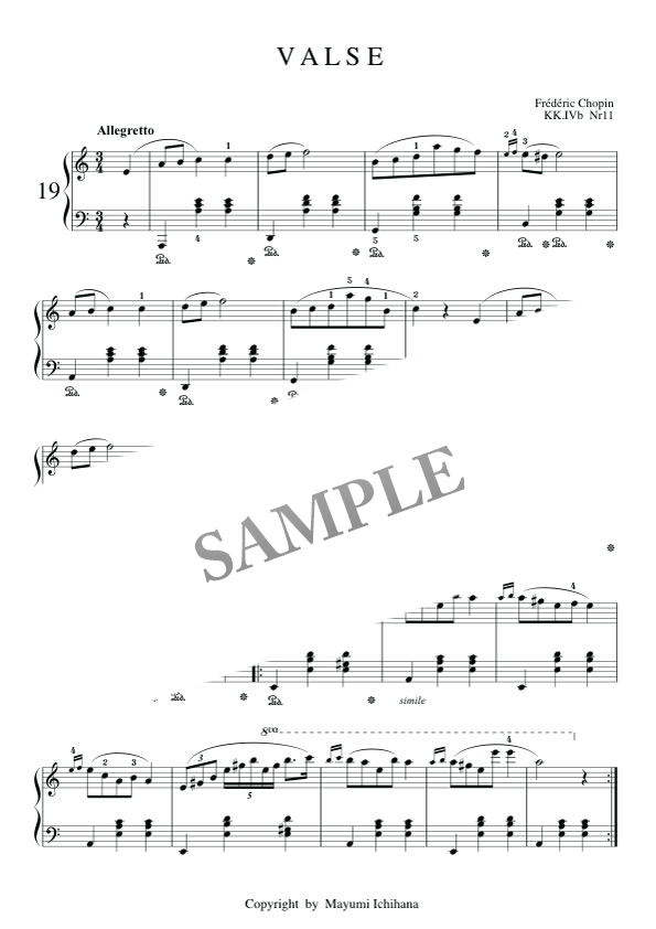 ショパン作曲 ワルツ イ短調 KK.IVb-11(遺作)ピアノソロ用楽譜 mucome