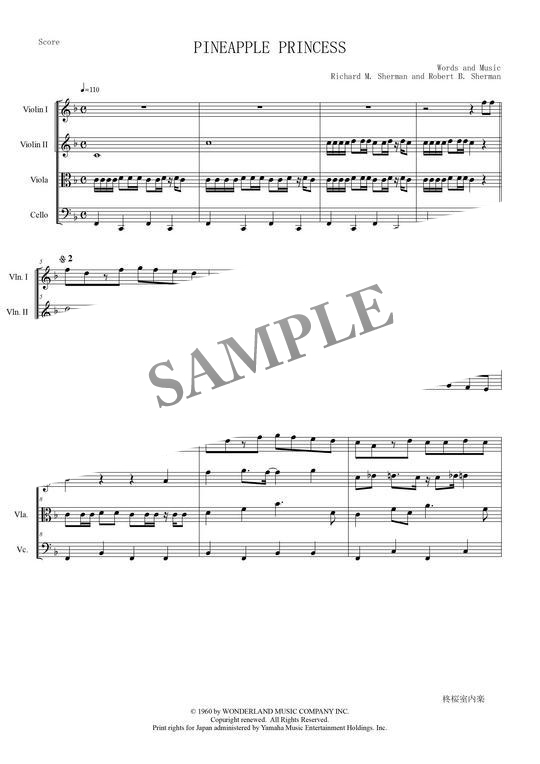 パイナップルプリンセス Pineapple Princess 田代みどり 楽譜 弦楽四重奏 バイオリン ビオラ チェロ Mucome 音楽 楽譜の投稿ダウンロードサイト