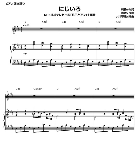 Nhk連続tv小説 花子とアン 主題歌 にじいろ 絢香 ピアノ弾き語り コード譜 歌詞 Mucome 音楽 楽譜の投稿ダウンロードサイト Nhk連続tv小説 花子とアン 主題歌 にじいろ 絢香 ピアノ弾き語り コード譜 歌詞 Mucome 音楽 楽譜の投稿ダウンロードサイト