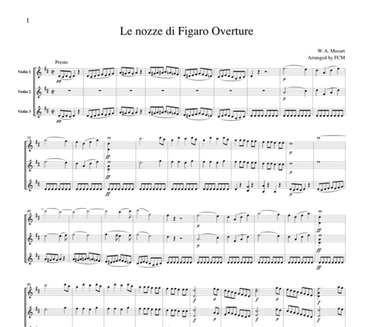 モーツァルト 歌劇「フィガロの結婚」序曲 ヴァイオリン三重奏 VN305