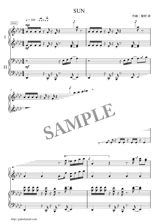 Sun 星野源 ピアノ連弾楽譜 Mucome 音楽 楽譜の投稿ダウンロードサイト