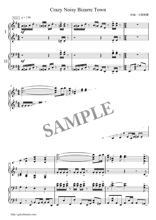 Crazy Noisy Bizarre Town (THE DU) ピアノ連弾楽譜 mucome