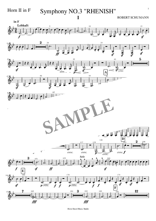 シューマン作曲 「交響曲第３番 ライン」ホルンパート譜 in F ２番 